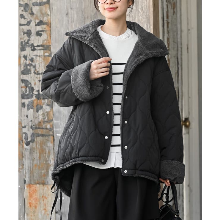 ブラック | ボア×キルティングリバーシブルジャケット | rps