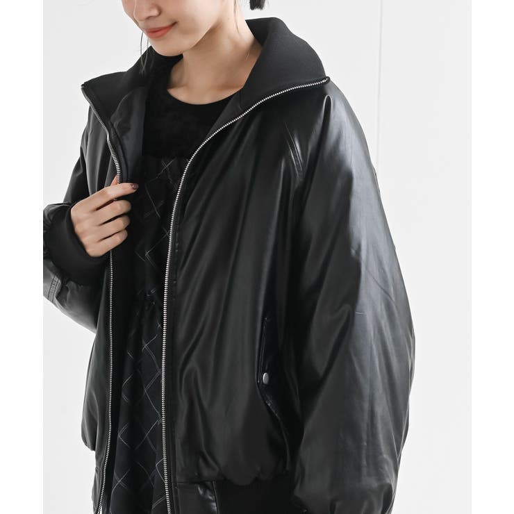 ブラック | フェイクレザーリブブルゾン | rps