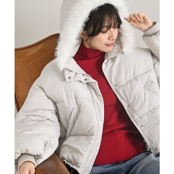 グレージュ | フェイクファーフード付き中綿ジャケット | rps