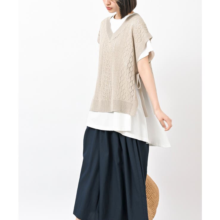 透かし総柄サイドリボンニットベスト | rps | 詳細画像12 