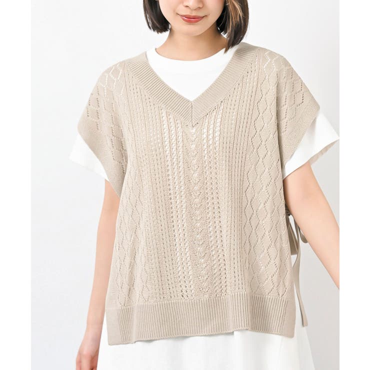 透かし総柄サイドリボンニットベスト | rps | 詳細画像15 