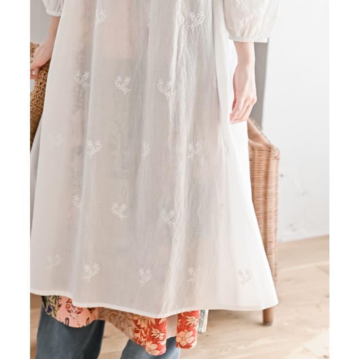 総刺繍バンドカラー９分袖シャツワンピース | rps | 詳細画像10 