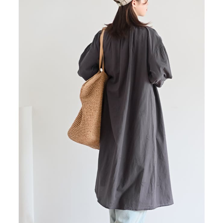 総刺繍バンドカラー９分袖シャツワンピース | rps | 詳細画像13 