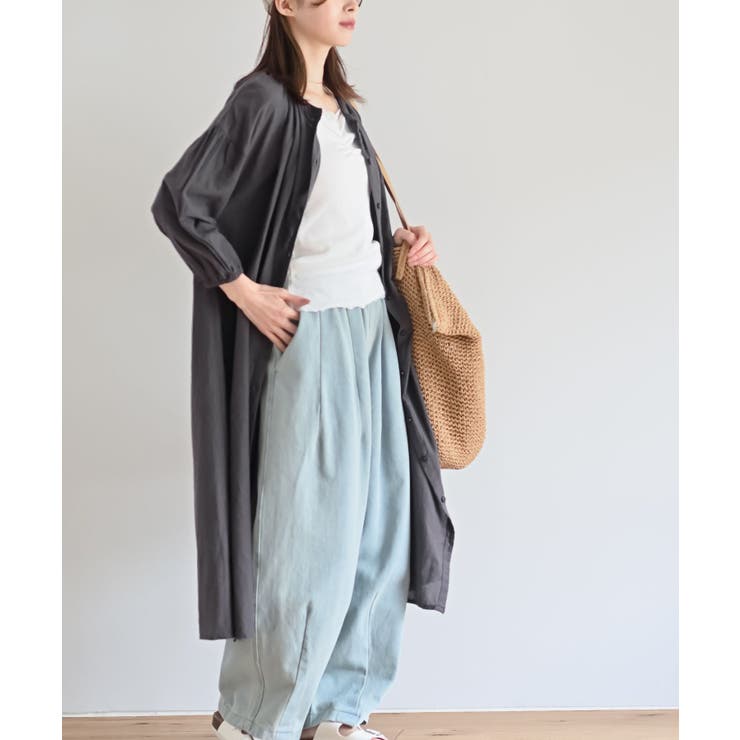 総刺繍バンドカラー９分袖シャツワンピース | rps | 詳細画像14 