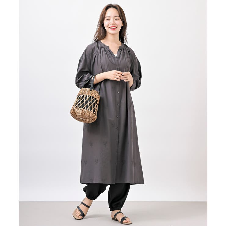 総刺繍バンドカラー９分袖シャツワンピース | rps | 詳細画像19 