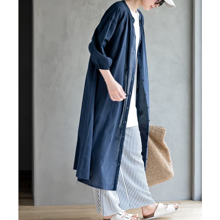 総刺繍バンドカラー９分袖シャツワンピース | rps | 詳細画像24 