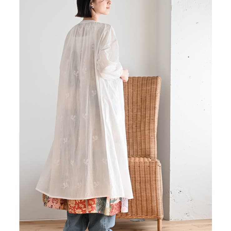 総刺繍バンドカラー９分袖シャツワンピース | rps | 詳細画像4 