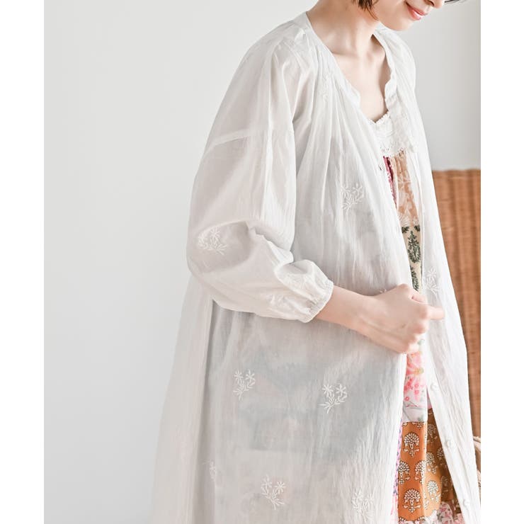 総刺繍バンドカラー９分袖シャツワンピース | rps | 詳細画像7 