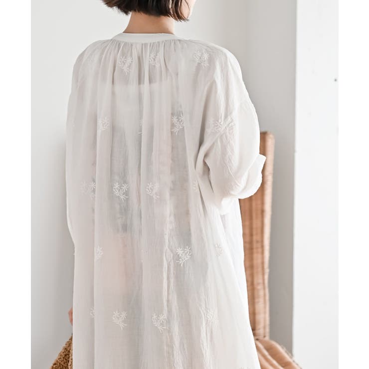 総刺繍バンドカラー９分袖シャツワンピース | rps | 詳細画像8 