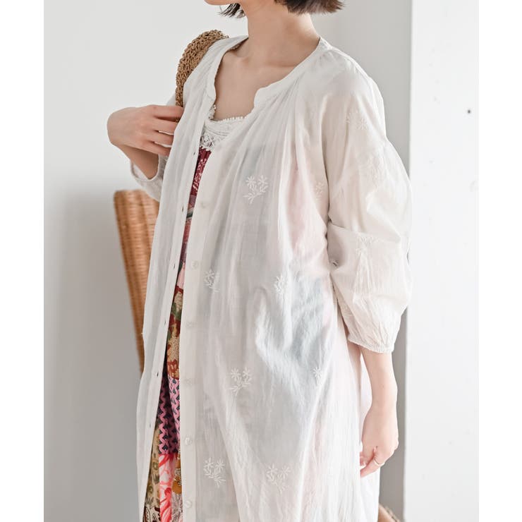 総刺繍バンドカラー９分袖シャツワンピース | rps | 詳細画像9 