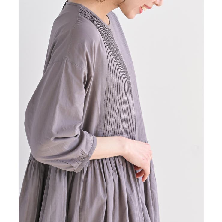 ピンタッグ切替ギャザー7分袖ロングワンピース[品番：RPSW0001408