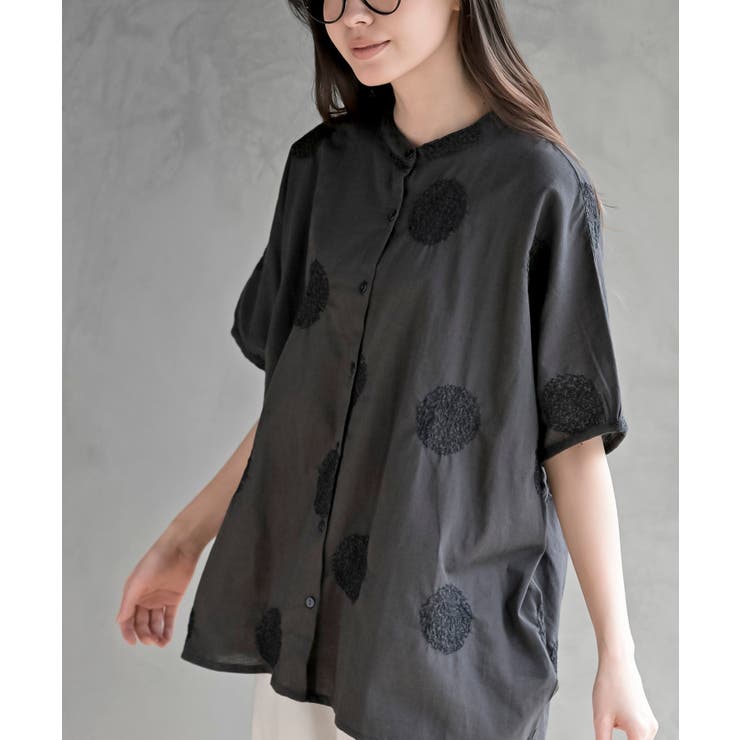 CHACグレー | サガラ刺繍バンドカラードルマンブラウス | rps