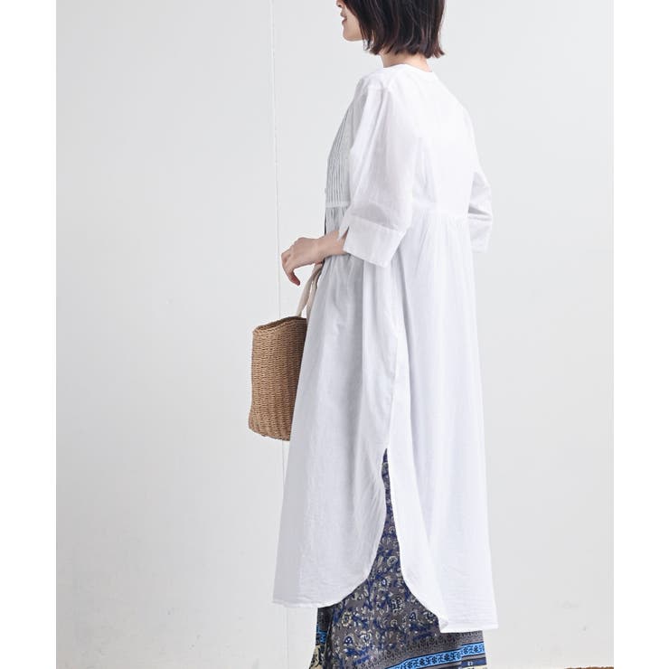 ブラミンク コットンシルク バンドカラーサックワンピース シャツワンピ yuni シャツワンピース コットンキャッチワッシャー バンド