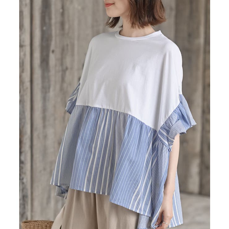 美品！journal standard luxe/バフフレアープル 布帛×カット切替フレアー袖プルオーバー[品番：RPSW0002560