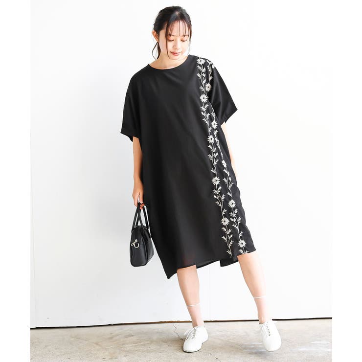 ワンサイド刺繍ワイドシルエットワンピース[品番：RPSW0002624