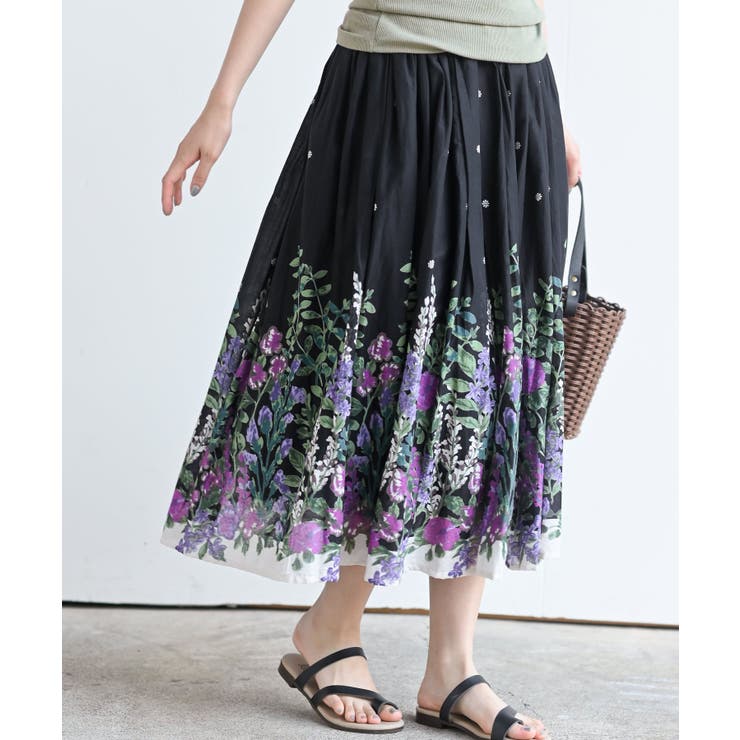 ブラック | パネルプリントフレアースカート | rps