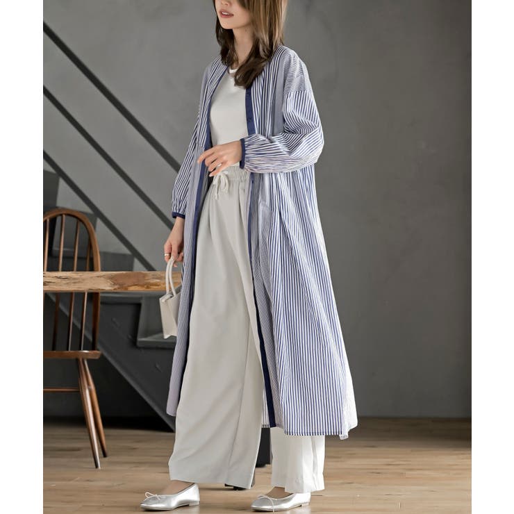 ストライプパターン切替７分袖シャツワンピース | rps | 詳細画像12 