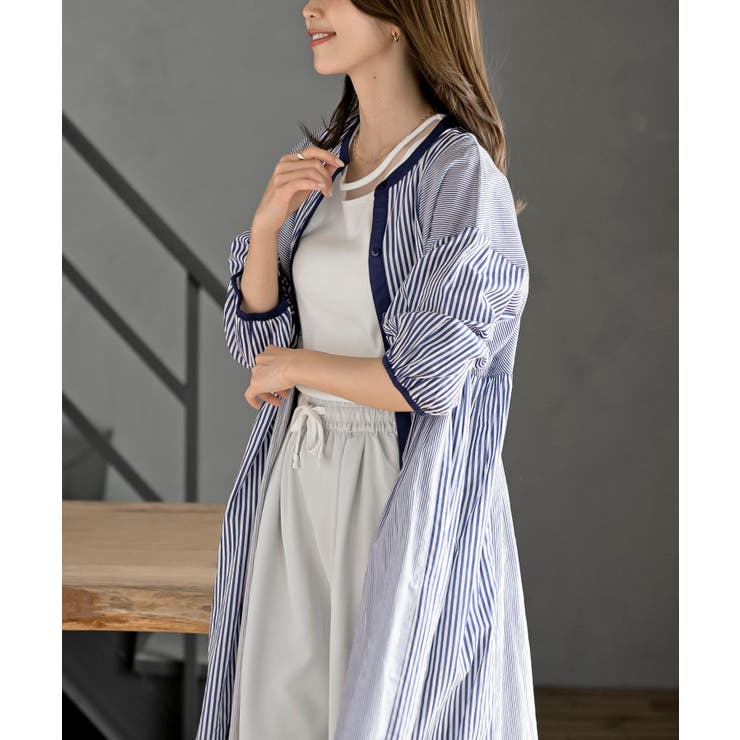 ストライプパターン切替７分袖シャツワンピース | rps | 詳細画像16 