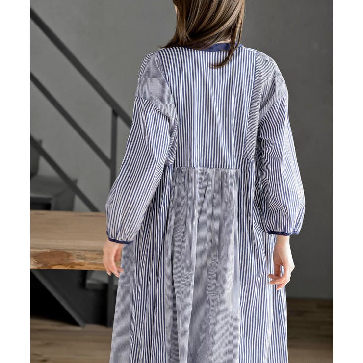 ストライプパターン切替７分袖シャツワンピース | rps | 詳細画像17 