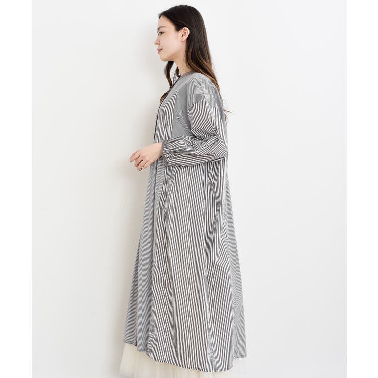 ストライプパターン切替７分袖シャツワンピース | rps | 詳細画像19 