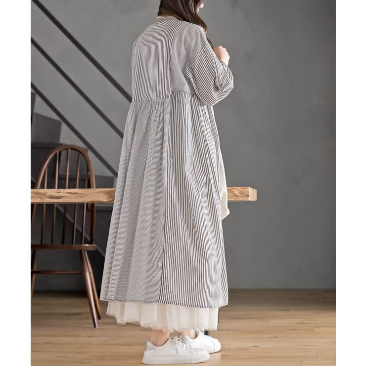ストライプパターン切替７分袖シャツワンピース | rps | 詳細画像4 