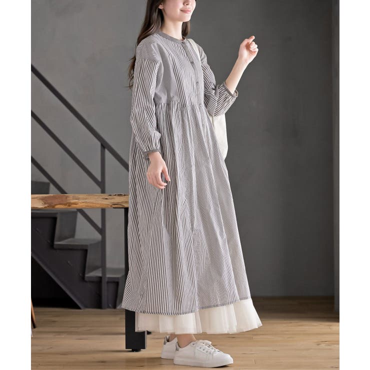 ストライプパターン切替７分袖シャツワンピース | rps | 詳細画像5 