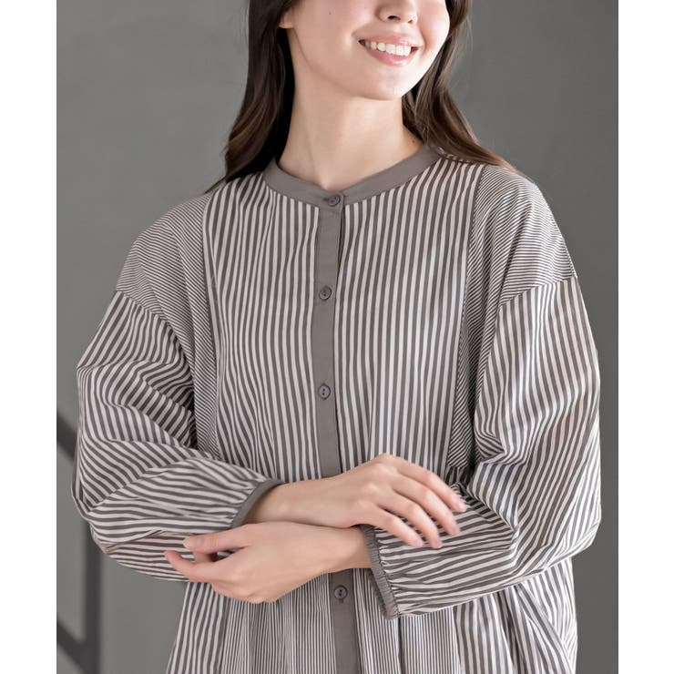 ストライプパターン切替７分袖シャツワンピース | rps | 詳細画像6 