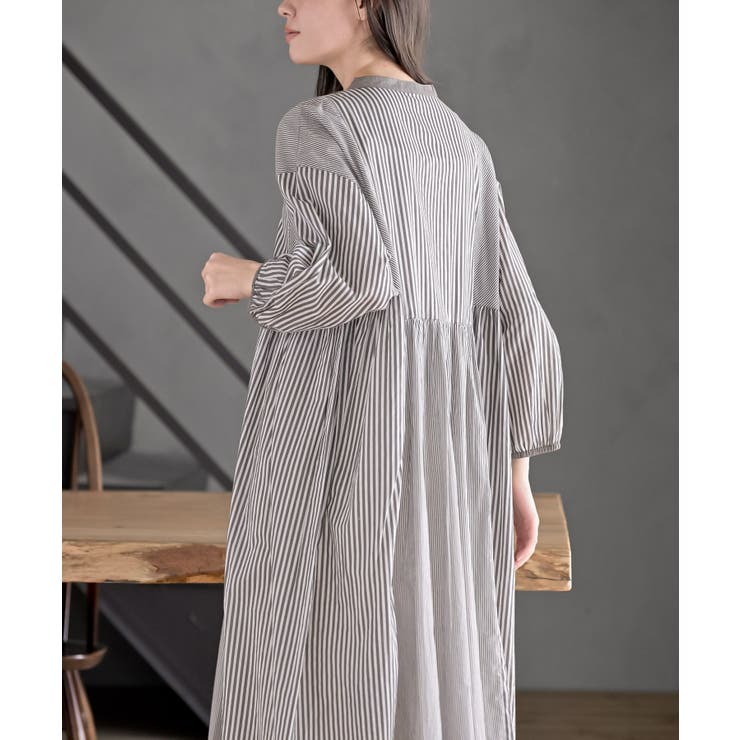 ストライプパターン切替７分袖シャツワンピース | rps | 詳細画像8 