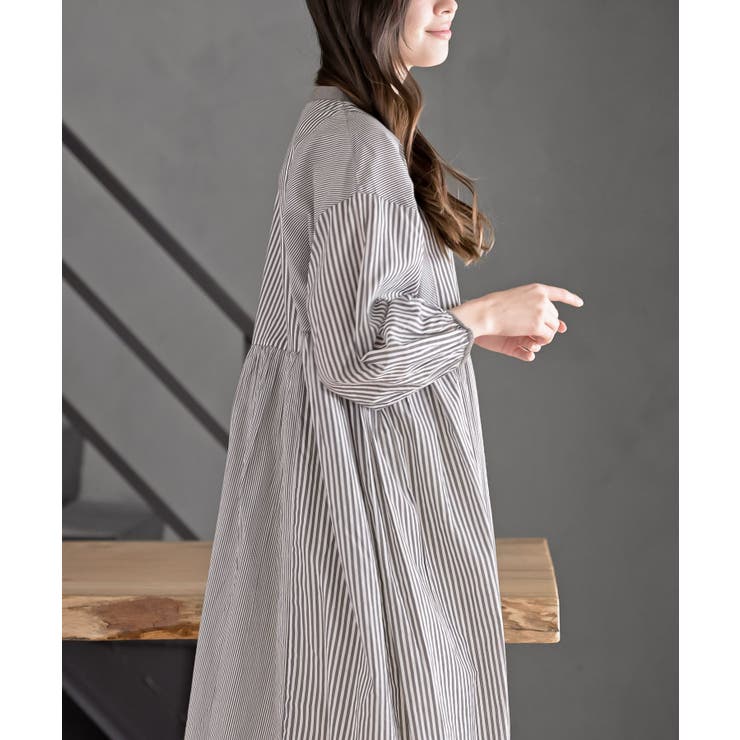ストライプパターン切替７分袖シャツワンピース | rps | 詳細画像9 