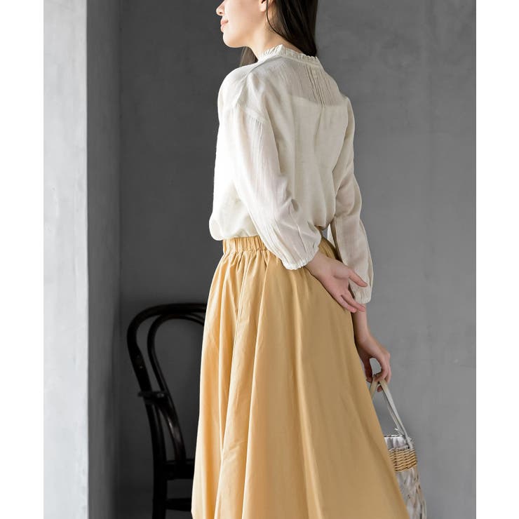 フリルネック７分袖綿麻ブラウス | rps | 詳細画像14 