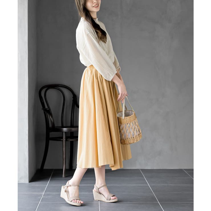 フリルネック７分袖綿麻ブラウス | rps | 詳細画像15 