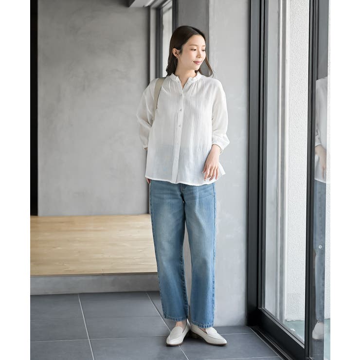 フリルネック７分袖綿麻ブラウス | rps | 詳細画像2 