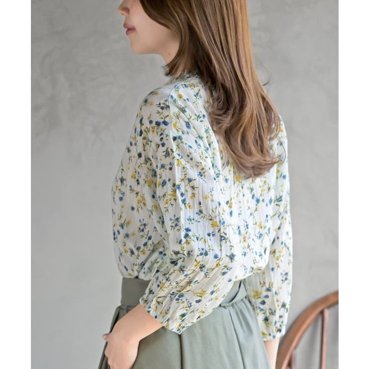 フリルネック７分袖綿麻ブラウス | rps | 詳細画像25 