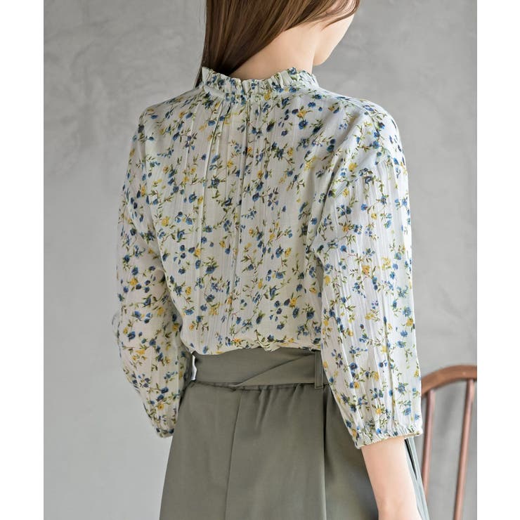 フリルネック７分袖綿麻ブラウス | rps | 詳細画像26 