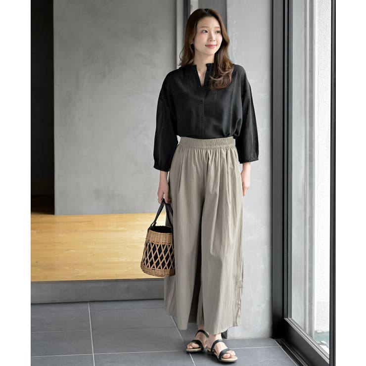 フリルネック７分袖綿麻ブラウス | rps | 詳細画像28 