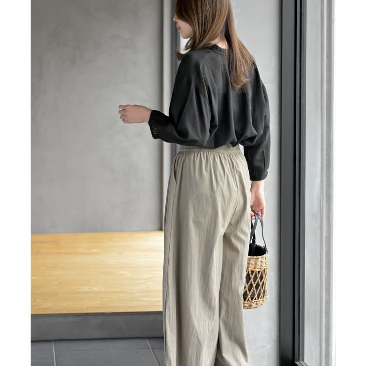 フリルネック７分袖綿麻ブラウス | rps | 詳細画像30 