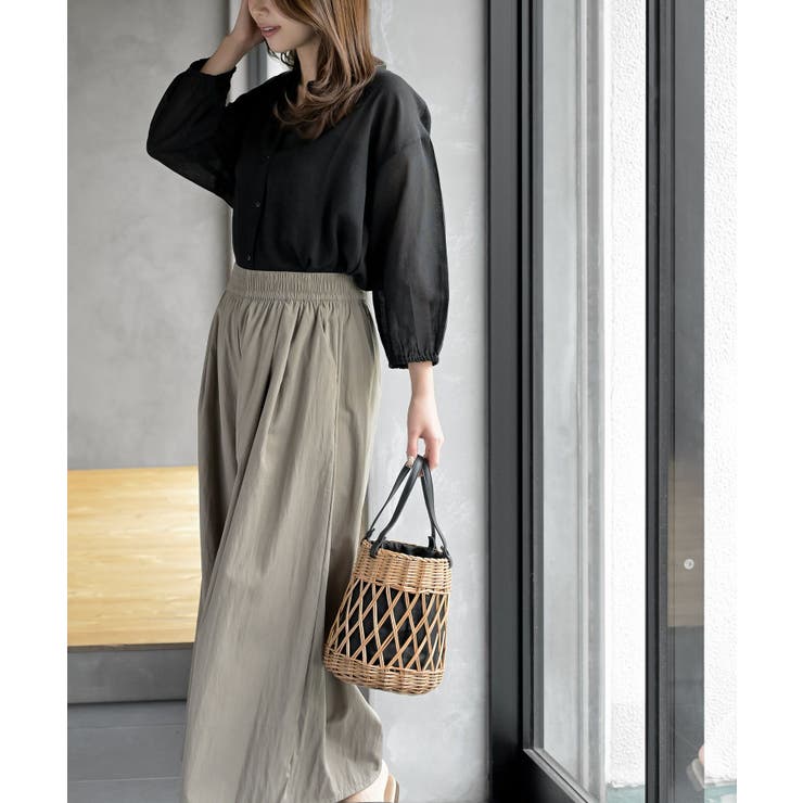 フリルネック７分袖綿麻ブラウス | rps | 詳細画像31 