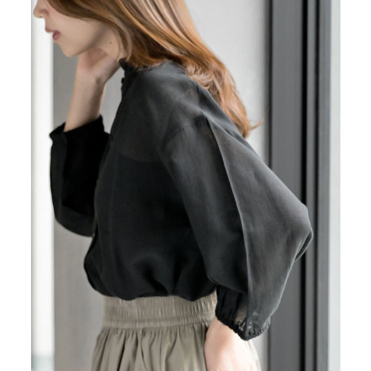 フリルネック７分袖綿麻ブラウス | rps | 詳細画像35 