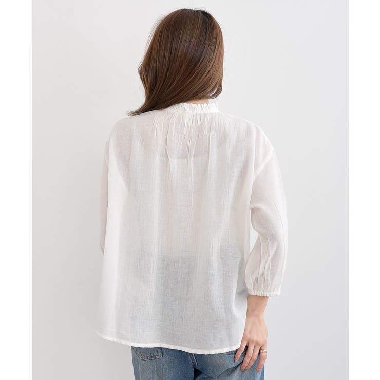 フリルネック７分袖綿麻ブラウス | rps | 詳細画像37 