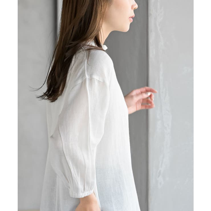 フリルネック７分袖綿麻ブラウス | rps | 詳細画像9 