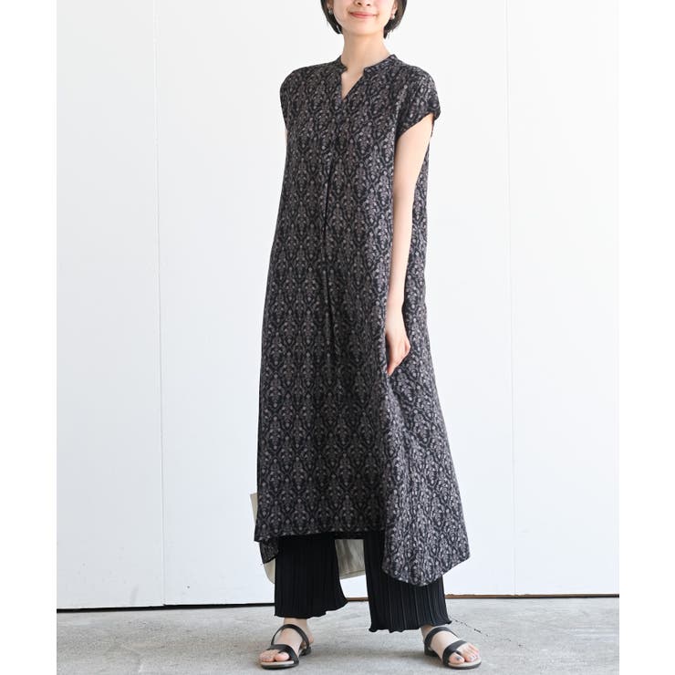 ブラック2 | レーヨンノーカラースキッパーワンピース | rps