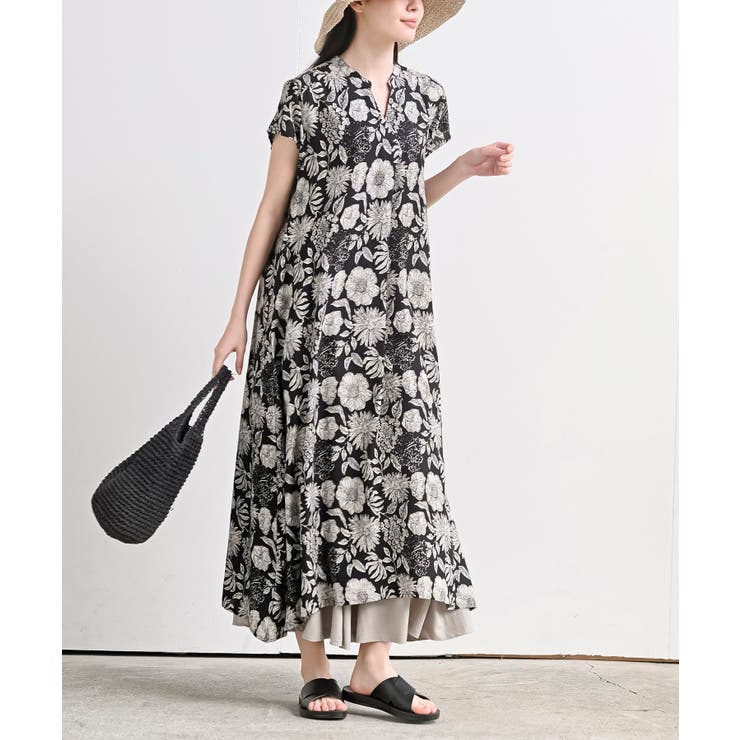 ブラック3 | レーヨンノーカラースキッパーワンピース | rps