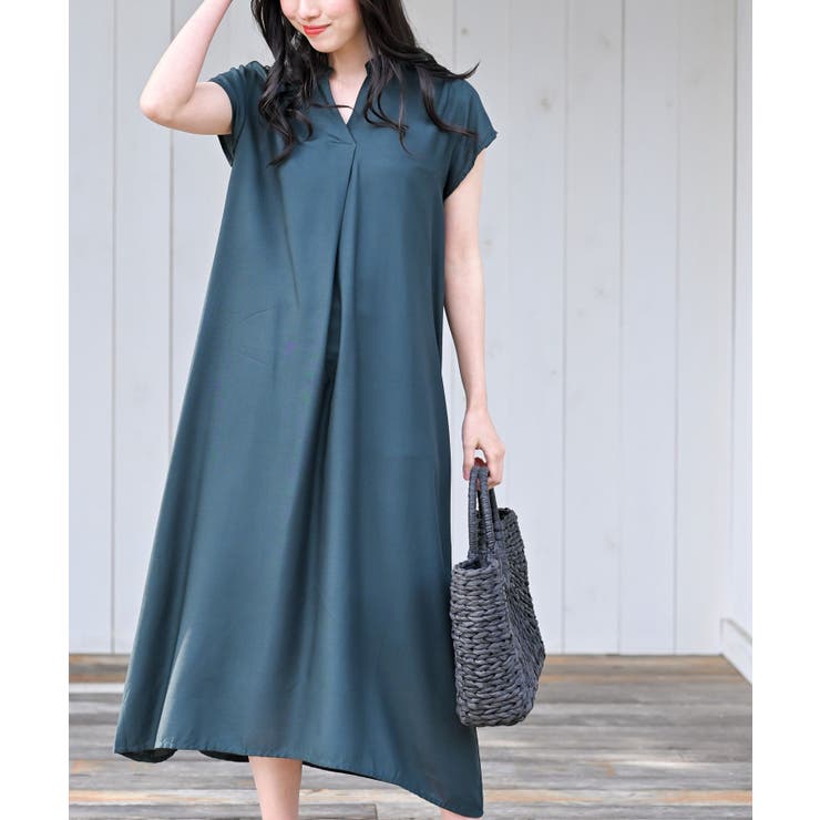 Dグリーン | レーヨンノーカラースキッパーワンピース | rps