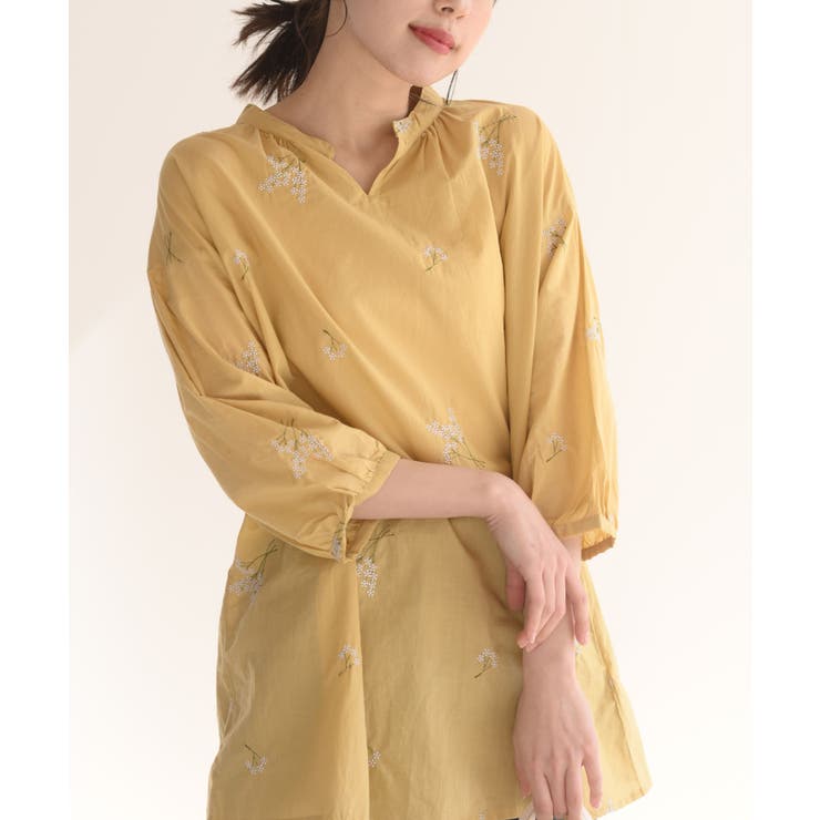 イエロー | ブーケ刺繍７分袖ブラウス | rps