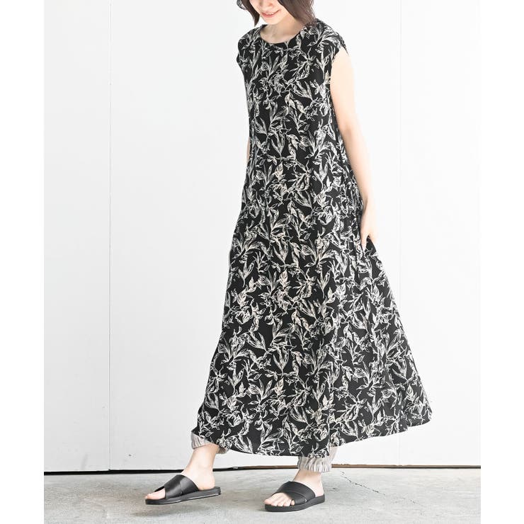 ブラック3 | フレンチスリーブプリントワンピース | rps