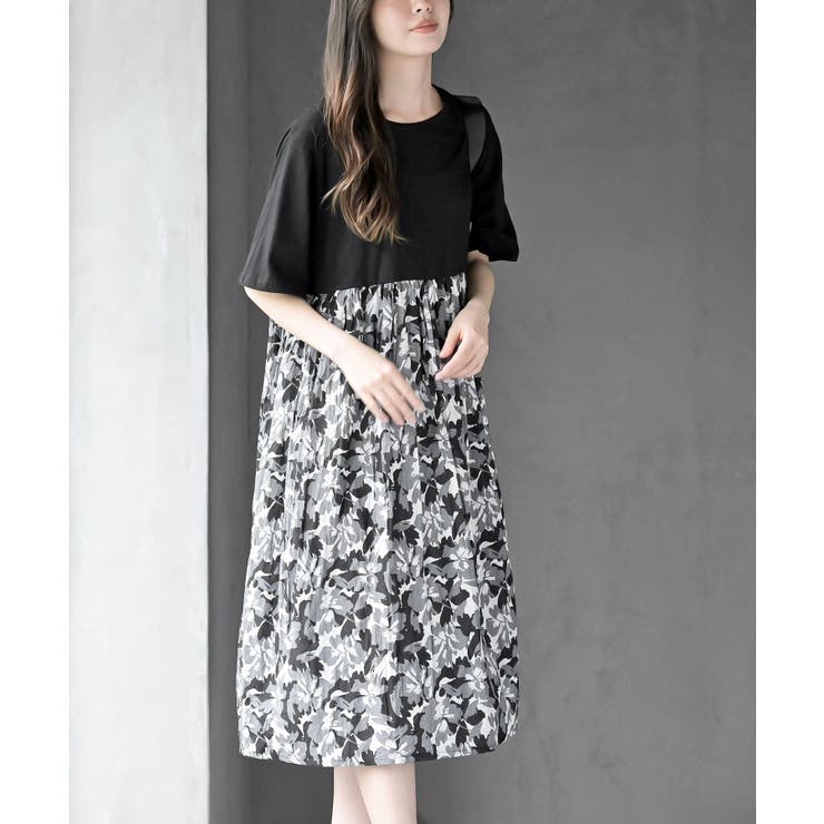 グレー | プリント切替ワンピース | rps