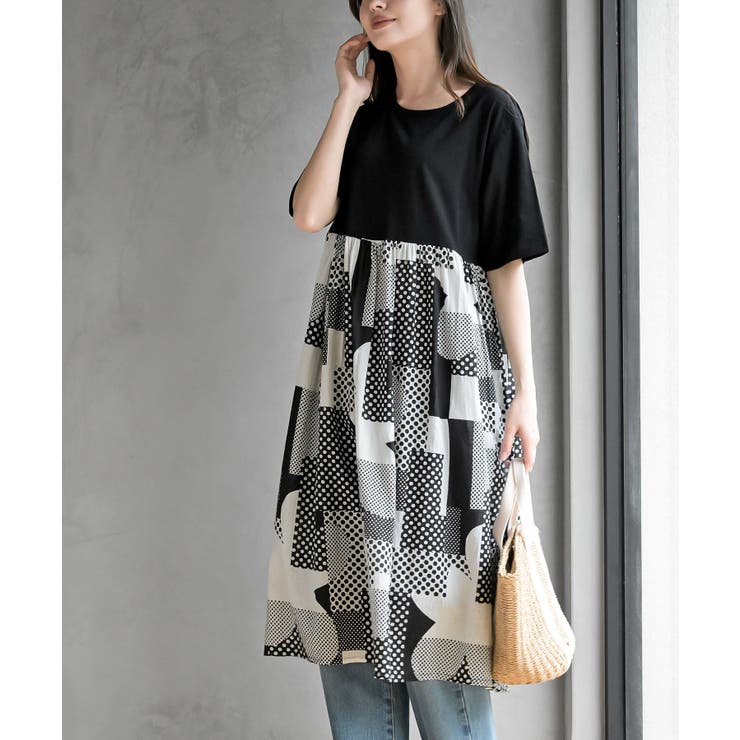 ブラック | プリント切替ワンピース | rps