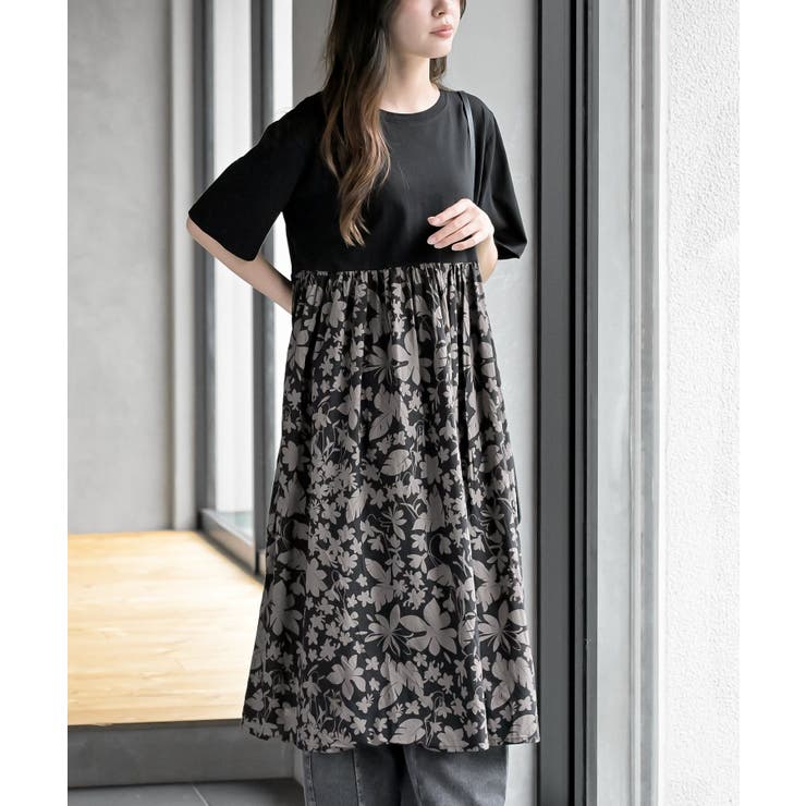 ブラウン | プリント切替ワンピース | rps