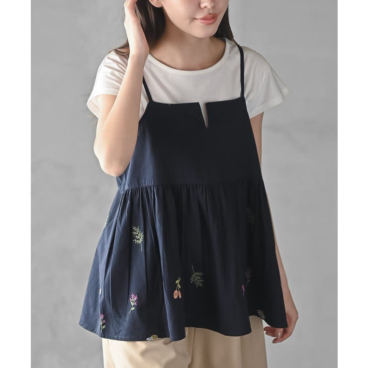 ネイビー | ＴシャツＳＥＴ花刺繍キャミソールアンサンブル | rps