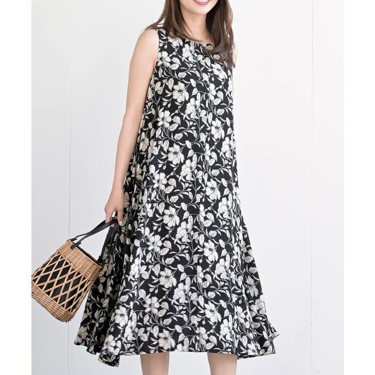 ブラック2 | レーヨンプリントフレアーワンピース | rps